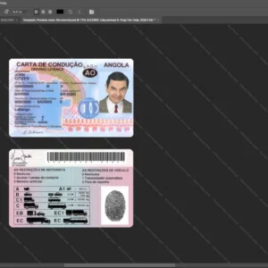 Angola Driver License Psd Template version 1 - printable document prop template