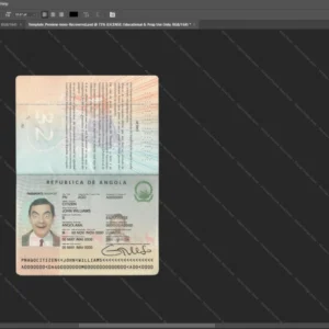 Angola Passport Psd Template version 1 - printable document prop template