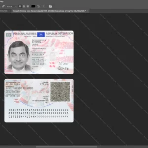 Austria Id Card Psd Template version 2 (2021-present) - high definition print standard