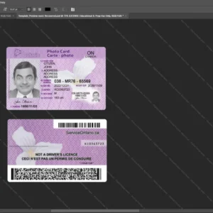 Canada Ontario Id Card Psd Template version 1 - sample view of editable text fields
