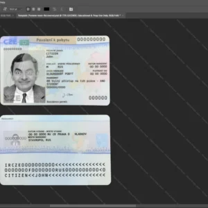 Czech Residence Permit Id Card Psd Template version 1 (photolook) - printable document prop template