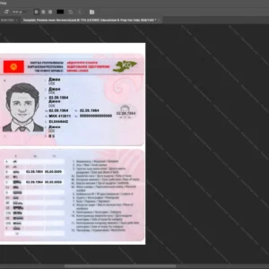 Kyrgyzstan Driver License Psd Template version 2 - vector based ui elements