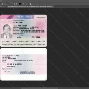 France Residence Permit Id Card Psd Template version 4 - vector based ui elements