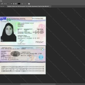 Germany Residence Permit Id Card Psd Template version 2 - sample view of editable text fields