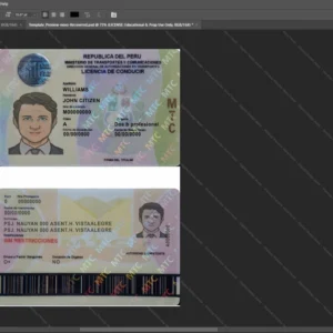 Peru Driver License Psd Template version 1 - sample view of editable text fields