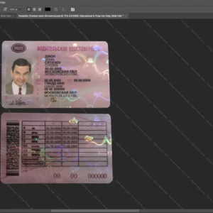 Russia Driver License Psd Template version 2 - sample view of editable text fields