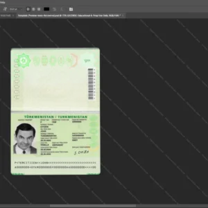 Turkmenistan Passport Psd Template version 1 - sample view of editable text fields