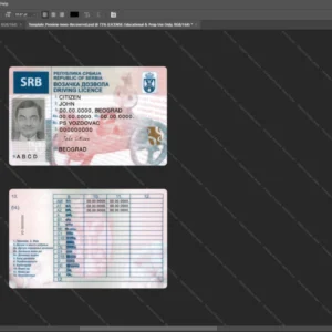 Serbia Driver License Psd Template version 1 - sample view of editable text fields