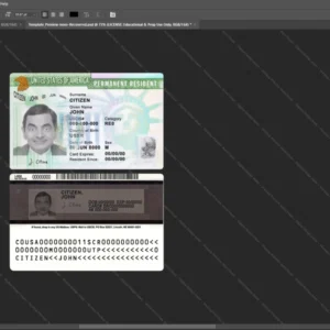 Usa Green Id Card Psd Template version 1 - sample view of editable text fields