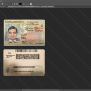 Usa Massachusetts Id Card Psd Template version 1 - fully editable photoshop layers