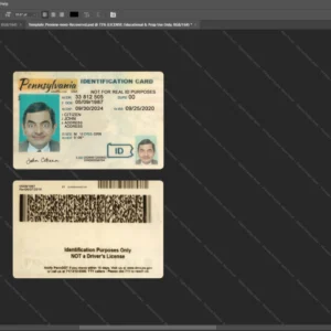 Usa Pennsylvania Id Card Psd Template version 1 - cinematic prop for movie production