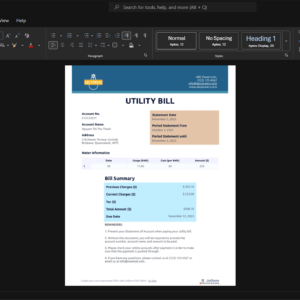 Australia ABC Powers Incorporated Electricity Bill Template, Blank template in Word and PDF format