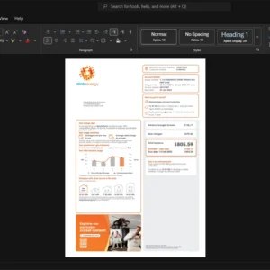 Australia Alinta Energy Electricity Bill Template, Print-ready template in Word and PDF