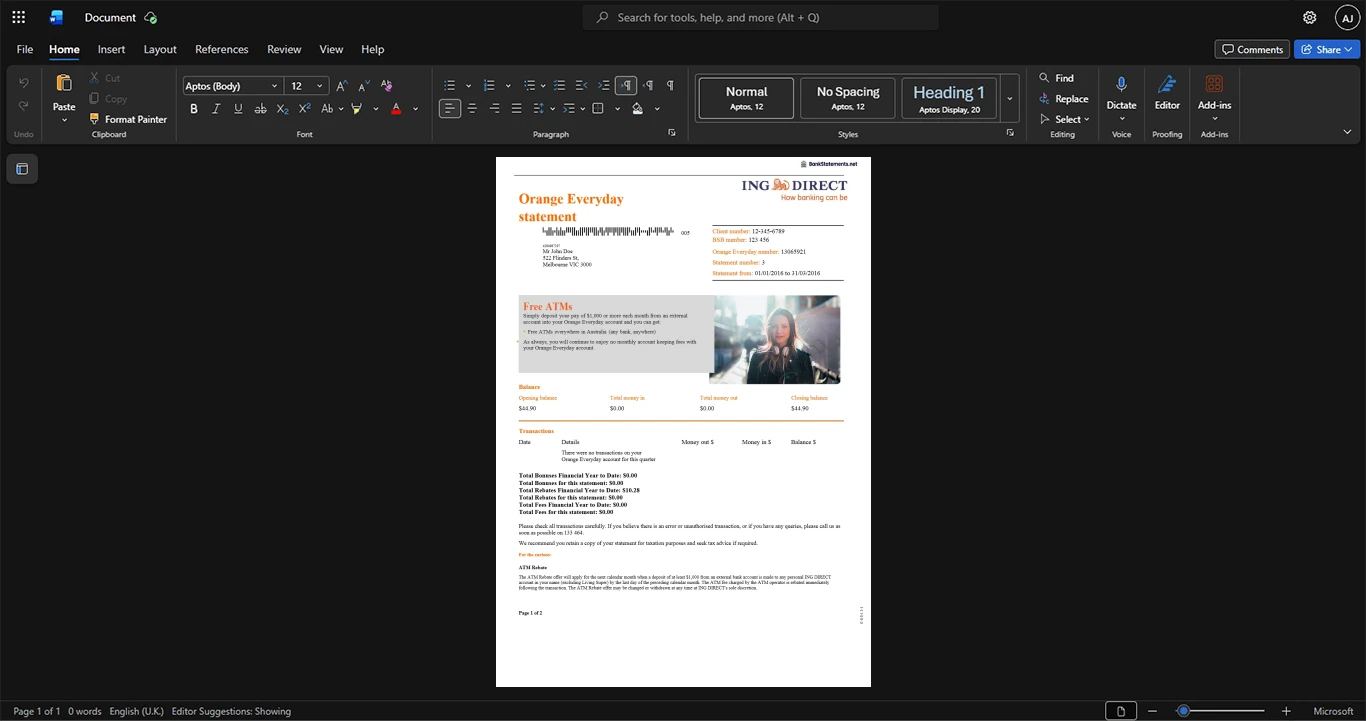 Australia ING Bank Statement Template, Quick edit digital asset in Word and PDF