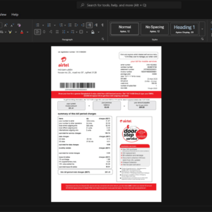Bangladesh Airtel Mobile Bill Template, Standard printable layout in Word and PDF