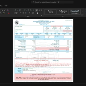 Bangladesh Dhaka Power Distribution Company DPDC Electricity Bill Template, High-quality template in Word and PDF format