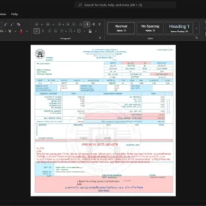 Bangladesh Dhaka Power Distribution Company Limited DPDC Electricity Bill Template, Quick edit template in Word and PDF format