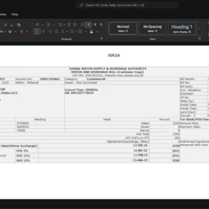 Bangladesh Dhaka Water Supply and Sewerage Authority Water Bill Template, High-quality design in Word and PDF format
