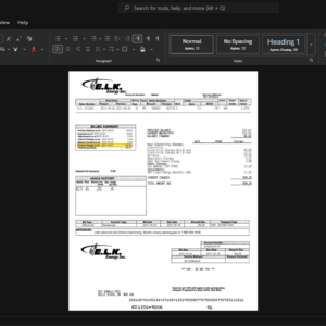 Canada E L K Energy Inc E L K Electricity Bill Template, Corporate style document in Word and PDF formats
