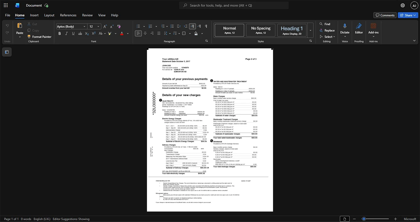 Canada EPCOR Utilities Inc Generic Utility Bill Template, High-quality template in Word and PDF format, Page 2