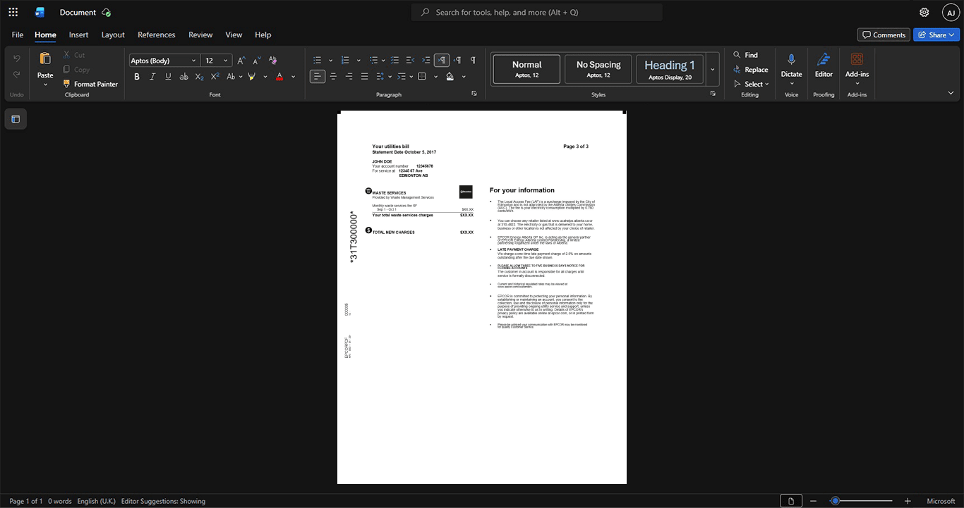 Canada EPCOR Utilities Inc Generic Utility Bill Template, Ready to use template in Word and PDF, Page 3