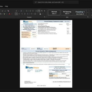 Canada Hydro Ottawa Electricity Bill Template, Fully structured template in Word and PDF format