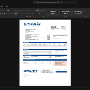 Croatia Butan Plin d o o Gas Bill Template, Corporate style document in Word and PDF formats