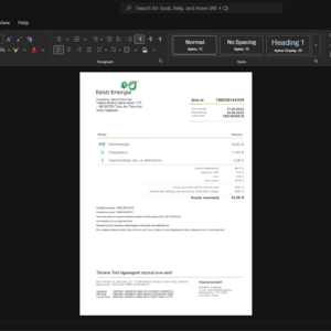 Estonia Eesti Energia Electricity Bill Template, Customizable document in Word and PDF format