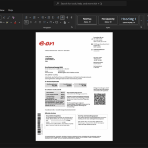 Germany E ON SE Electricity Bill Template, Clean typography design in Word and PDF format