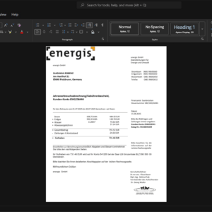 Germany Energis GmbH Business Utility Bill Template, Standard layout in DOCX and PDF
