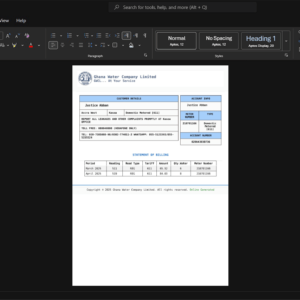 Ghana Ghana Water Company Limited Water Bill Template, Standard printable layout in Word and PDF