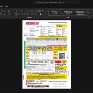 India BSES Rajdhani Power Limited Electricity Bill Template, Clean typography design in Word and PDF format