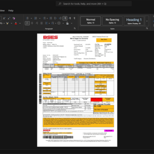 India BSES Yamuna Power Limited BSES Electricity Bill Template, Professional document in Word and PDF format