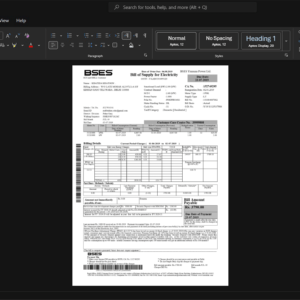 India BSES Yamuna Power Limited Electricity Bill Template, Ready to use template in Word and PDF