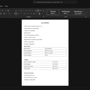 India GreenGas Energy Private Limited Gas Bill Template, Customizable layout available in Word and PDF