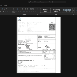 India Halwasiya Center Maintenance Services LLP Electricity Bill Template, Easily modifiable Word and PDF format