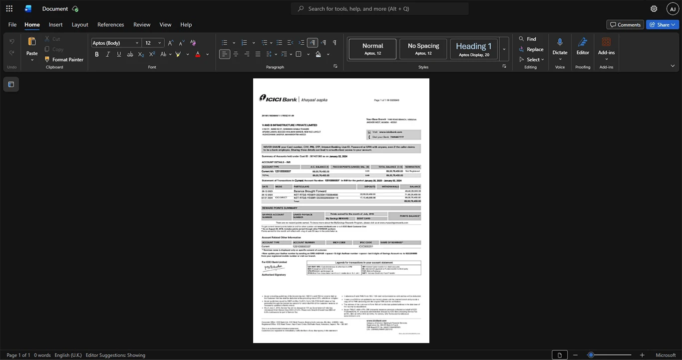 India ICICI Bank ICICI Bank Statement Template, Quick edit template in Word and PDF format