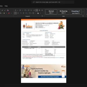 India IndanePanchkula Gas Service Gas Bill Template, High-quality design in Word and PDF format
