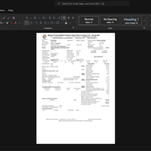 India Madhya Pradesh Power Distribution Company Limited Electricity Bill Template, Easily modifiable Word and PDF format