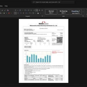 India Maharashtra State Electricity Distribution Company Limited Electricity Bill Template, Premium editable file in Word and PDF formats