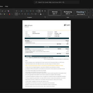 India PBEL City J K Electricity Bill Template, Corporate style document in Word and PDF formats