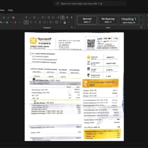 India Torrent Power Limited Electricity Bill Template, Blank template in Word and PDF format