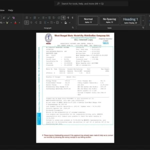India West Bengal State Electricity Distribution Company Limited WBSEDCL Electricity Bill Template, Quick edit digital asset in Word and PDF