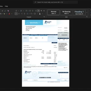 Ireland Bord G is Energy Electricity Bill Template, Fully editable Word and PDF format