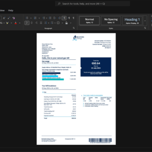 Ireland Bord G is Energy Gas Bill Template, printable document in Word and PDF format