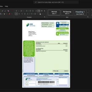 Ireland SSE Airtricity Electricity Bill Template, Blank template in Word and PDF format