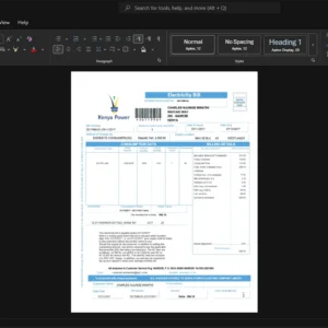 Kenya Kenya Power and Lighting Company KPLC Electricity Bill Template, Quick edit template in Word and PDF format