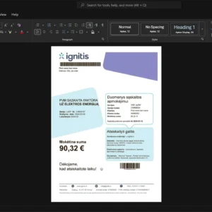 Lithuania Ignitis Group Electricity Bill Template, High-quality template in Word and PDF format