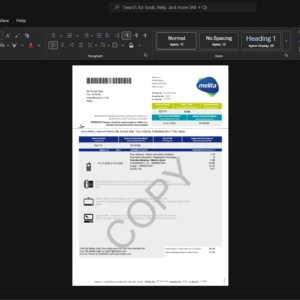 Malta Melita p l c Generic Utility Bill Template, Ready to use template in Word and PDF