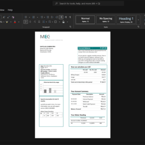 Mongolia Mongolia Energy Corporation MEC Electricity Bill Template, Ready to use template in Word and PDF